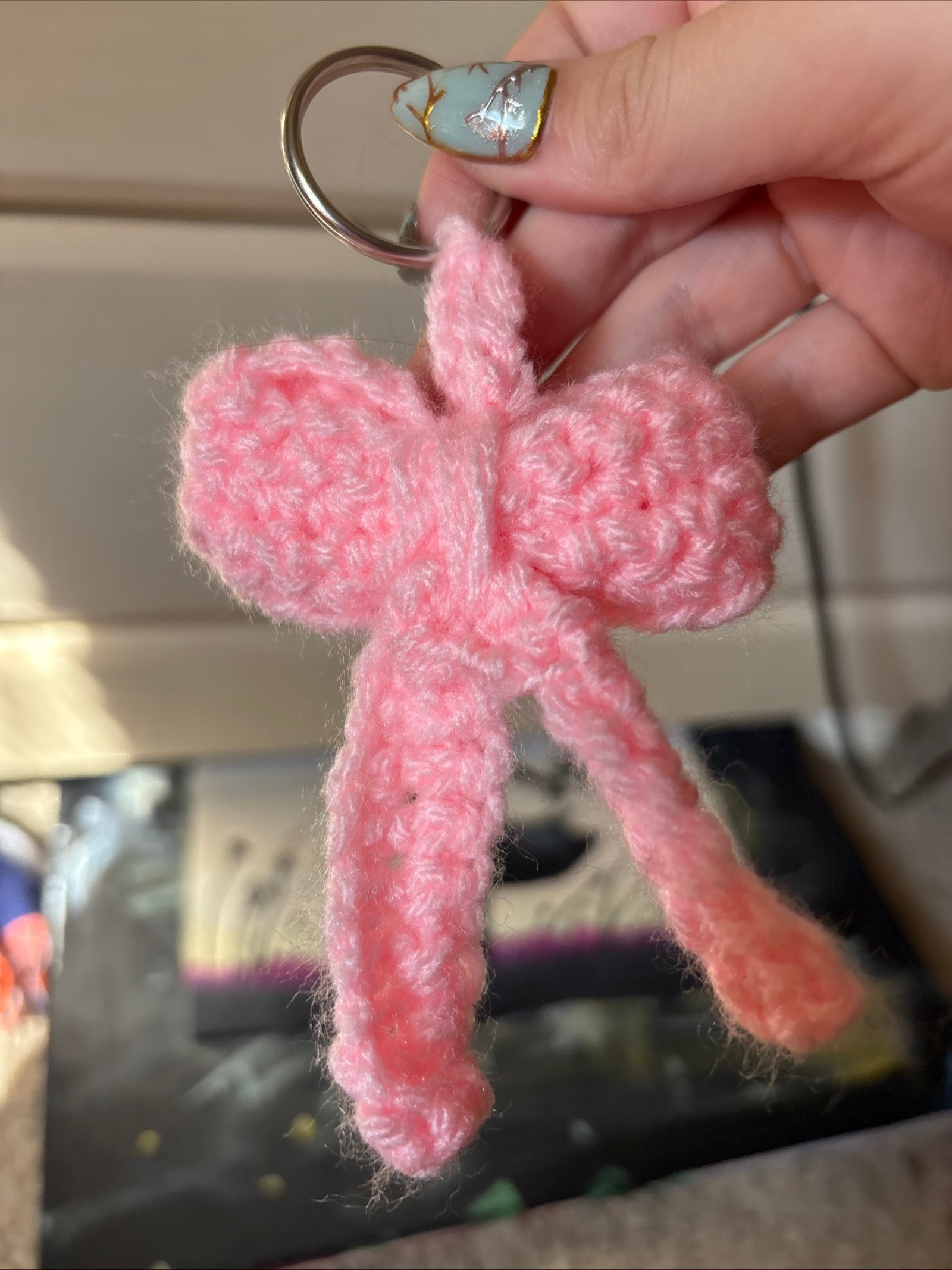 Pink bow keychain