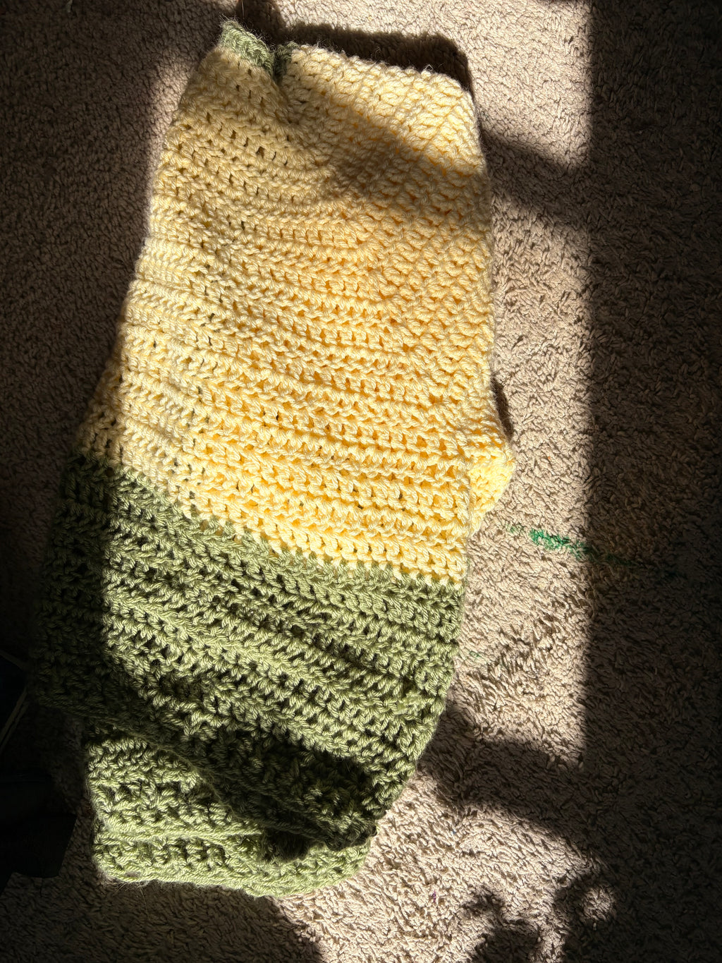 Yellow and green two tone crocheted sweater