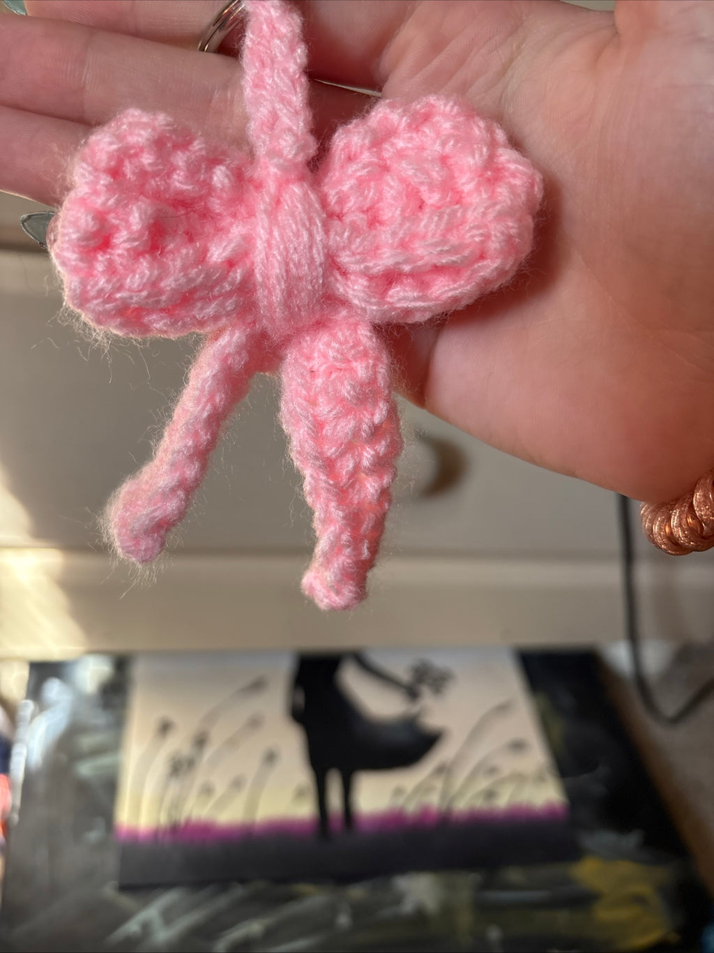 Pink bow keychain